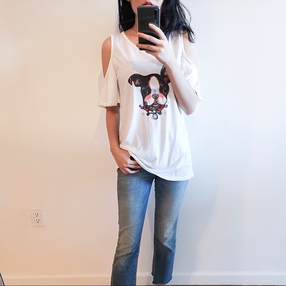 Tops - MOVING SALE doggie shoulder cut off T-shirt